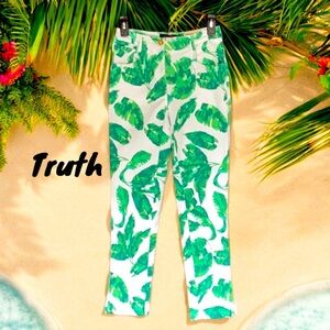 TRUTH BY REPUBLIC NWT WOMENS ANKLE STRETCH PANTS XS GREEN TROPICAL PRINT